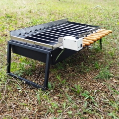 Traveler Barbeque Grill Set Outdoor Portable Charcoal BBQ Foldable Camping Charcoal BBQ Grill with rotating skewers